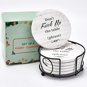 White Elephant Gifts for Adults, Funny Coasters Set of 6 with Holder Christmas Stocking Stuffers for Men Women, Gag Gifts Couples Birthday Housewarming Secret Santa Cool Friend Presents for Her Him