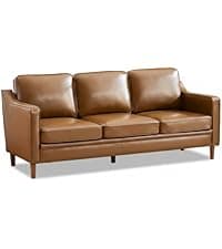 Kingfun Faux Leather 3 Seat Couch for Living Room, Mid Century Modern Sofa with Rolled Arms and Deep Seats, Fluffy Comfort for Apartment, Easy to Assemble, Chestnut