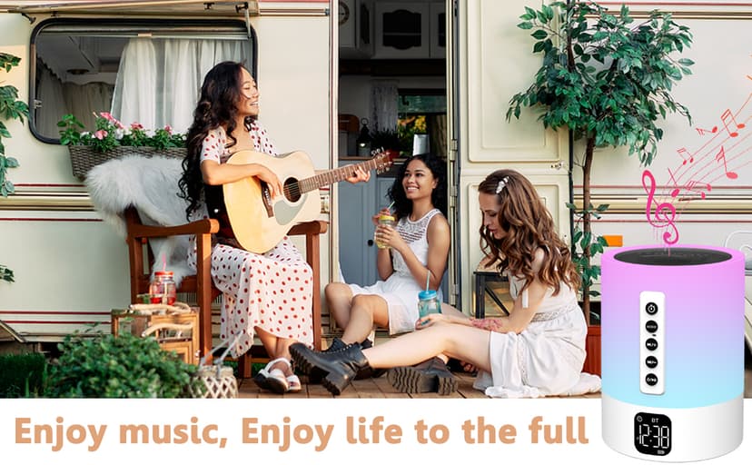 Alarm Clock Bluetooth Speaker, Night Light White Noise Machine Touch Bedside Lamp with Alarm Clock for Kids Multi-Color Changing Night Light Xmas Gifts for Teenage Girls Boys Women Teen Girl Gifts