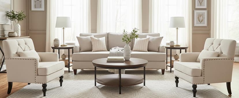 HUIMO Tufted Club Chair,Accent Chair with Lumbar Pillow, Upholstered Button Armchair, Linen Fabric Sofa Chairs for Bedroom, Living Room, Mid Century Modern with Studded Reading Chair Beige