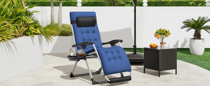 Yaheetech Zero Gravity Chair, Folding Reclining Lounge Recliner with Removable Pad & Headrest & Side Cup Holder Tray for Indoor and Outdoor Navy Blue/1