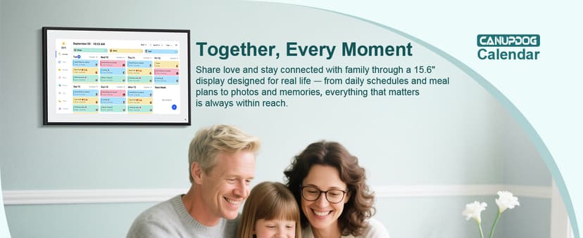 Canupdog 15.6 Inch Digital Calendar Wall Planner 2025-2026 – HD Touchscreen Smart Photo Display for Family Schedules, 32GB Electronic Calendar Chore Chart + To-do List, Christmas Gifts for Women Mom