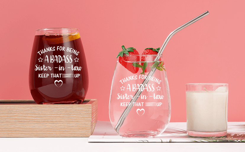 Futtumy Sisters Gifts for Sister-in-law, Thanks for Being A Sister-in-Law Stemless Wine Glass, Funny Mother’s Day Birthday Gift Christmas Gift Thank You Gifts from Soul Sisters, 15oz