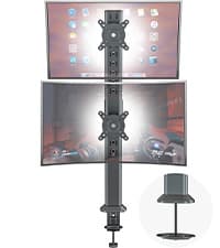 Single LCD Computer Monitor Free-Standing Desk Stand Mount Riser for 13 inch to 32 inch screen with Swivel, Height Adjustable, Rotation, Vesa Base Stand Holds One (1) Screen up to 77Lbs(HT05B-001))