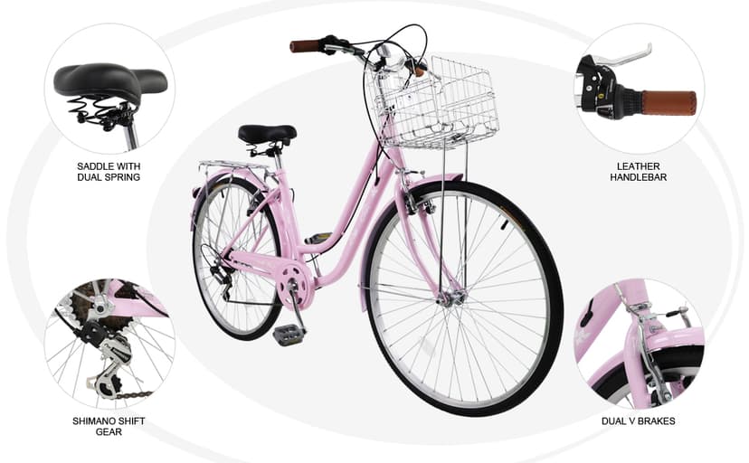 26" Beach Cruiser Bike, Commuter Bicycle, 7 Speed/Linear Pull Brakes/Widen Seat Men & Women Bike, Adult and Teens Bicycle for Urban Commuter