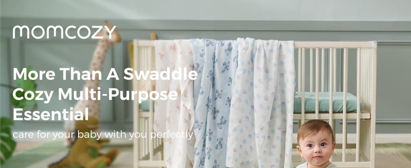 Breathable & Skin-Friendly 2-Layer Gauze Receiving Blankets, Swaddle Blanket for Baby Shower Gifts & Baby Registry Essentials Momcozy Muslin Swaddle Blankets, 3-Pack, Large 47"x47" Cuddle Buddies B0DRD4T9VZ