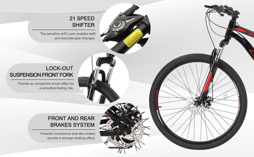 Ktaxon Mountain Bike 24/26/27.5 Inch Men & Women Mountain Bike with 21-Speed Adult Bikes, Double Disc Brake, Suspension Fork and High Carbon Steel Frame
