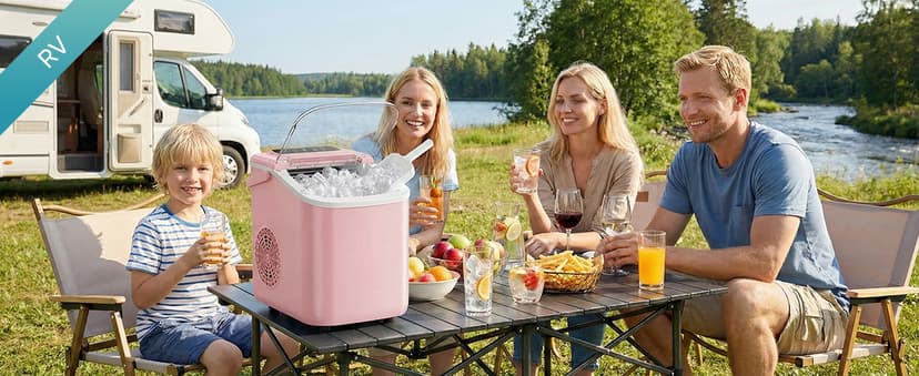 DUMOS Ice Maker Countertop, Ice Machine with Portable Handle, Basket and Scoop, 26lbs Daily, 9 Bullet Cubes in 6~8 Mins, Auto-Cleaning for Home, Kitchen, Office, Outdoors, RV Camping
