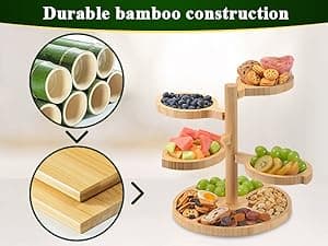 Tiered Charcuterie Board Gift for Women: Bamboo 360° Rotating Round Base with 4 Swivel Trays - White Elephant Gift, Holiday Hosting, Christmas, Birthday, Parties, House Warming Gift for Couples