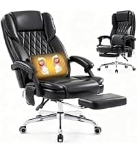 500LBS Massage Office Chair with Foot Rest, 3D Kneading Massage Home Office Desk Chairs, 22.83” Wide Big and Tall Office Chair for Heavy People, Ergonomic Reclining Gaming Chairs, Black