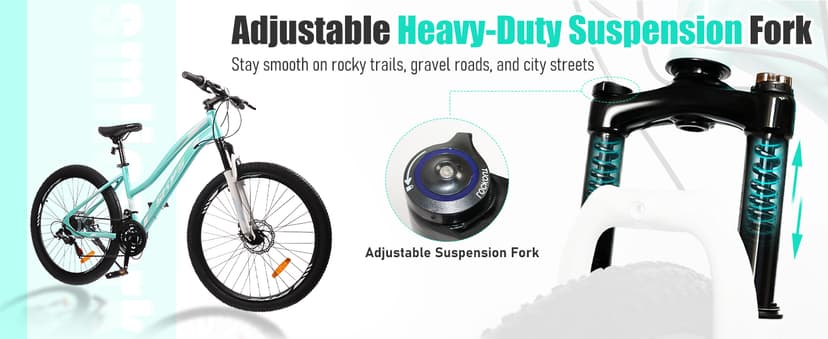 24/26 Inch Mountain Bike for Women & Girls, Twist Shifter, Dual Disc Brakes, Lockout Fork, 2.35" All Terrain Tires, Low Step Steel Frame, 85% Pre-Assembled