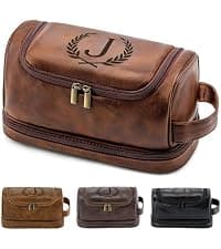 Large Hanging Leather Dopp Kit Engraved Monogram Brown Waterproof Bathroom Shaving Grooming Accessory|Luxury Unique Male Gift Personalized Gifts for Men Dad Father Birthday Toiletry Travel Bag J B0GL21B7QQ