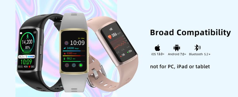 FITVII FINO 2 Slim Fitness Tracker, Smart Watch with Blood Oxygen, Sleep Monitor, 24/7 Heart Rate & Blood Pressure, IP68 Waterproof Health Activity Trackers with Calories Step Counter for Women Men