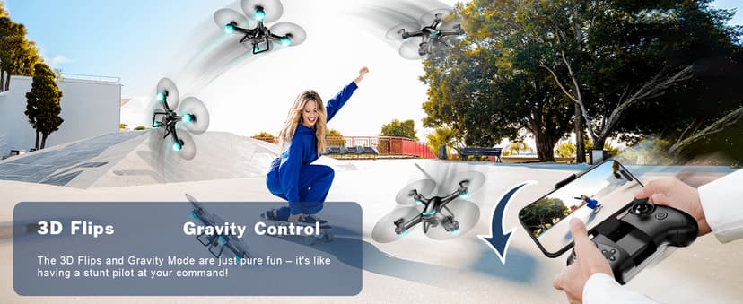 Drone with 1080P Camera, Remote Control Quadcopter with Gesture Selfie, Altitude Hold, One Key Start, 3D Flips, 2 Batteries, Black