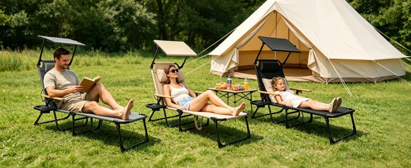 Folding Lounge Chair with Canopy, Tanning Chair with 4-Position Reclining Back, Folding Sun Lounger, Outdoor Lounge Chair for Beach, Poolside, Backyard, Camping, UPF 50+ Sun Shade, 300 LBS
