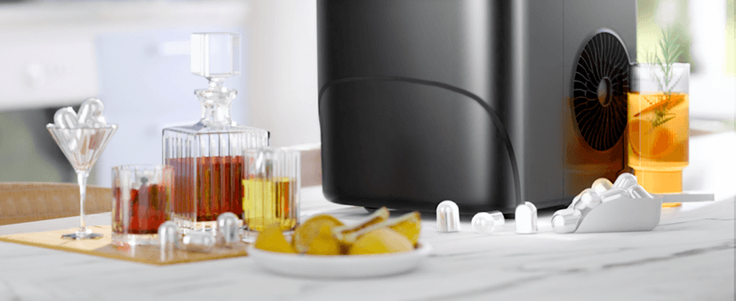 Kismile Ice Maker Countertop with 8 Bullet Ice in 6 Mins, Compact Countertop Design, Portable and Simple One-Touch Operation Efficient for Home/Office Use(Grey)