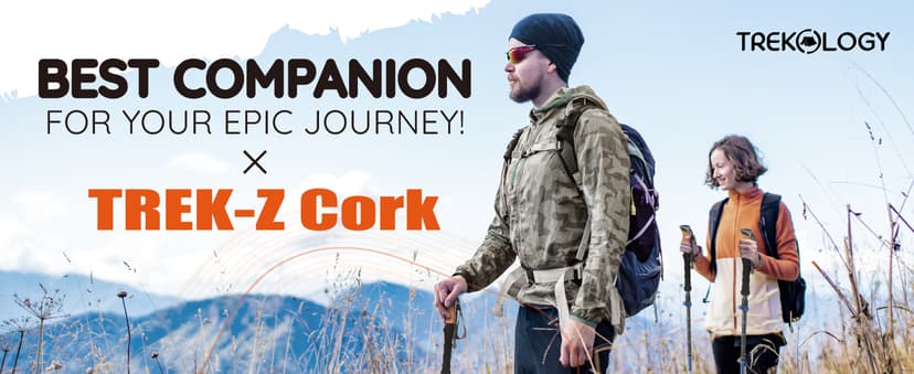 TREKOLOGY Trek-Z Cork Grip Trekking Poles – Lightweight Folding Hiking Poles, Adjustable Height, Compact Travel Design, Aircraft-Grade Aluminum Walking Sticks for Men & Women