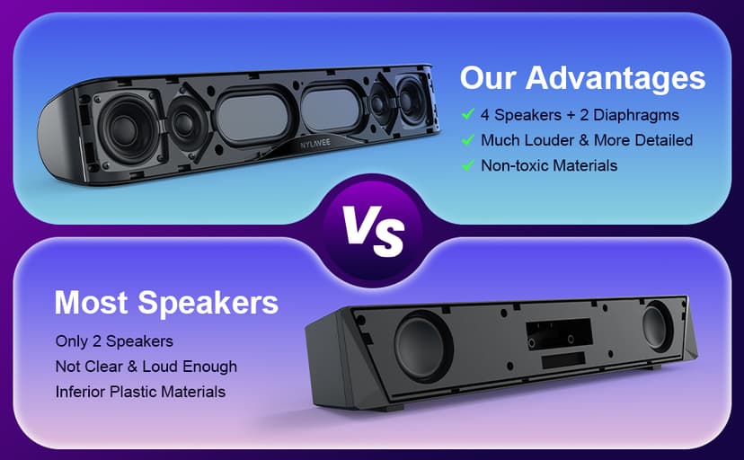 Nylavee Computer Speakers, Hi-Fi Stereo Computer Sound Bar with Bluetooth & 3.5mm Aux, USB/USB-C Powered for Desktop PC, Laptop & Monitor, Built-in Mic and Headphone Jack