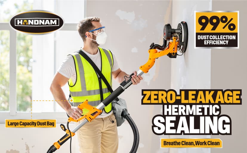 Electric Drywall Sander, 950W Drywall Power Sander with Vacuum Dust Collector, Variable Speed 800-2100RPM, LED Light, Dustless Wall Sander for Drywall, Popcorn Ceiling, Corner etc