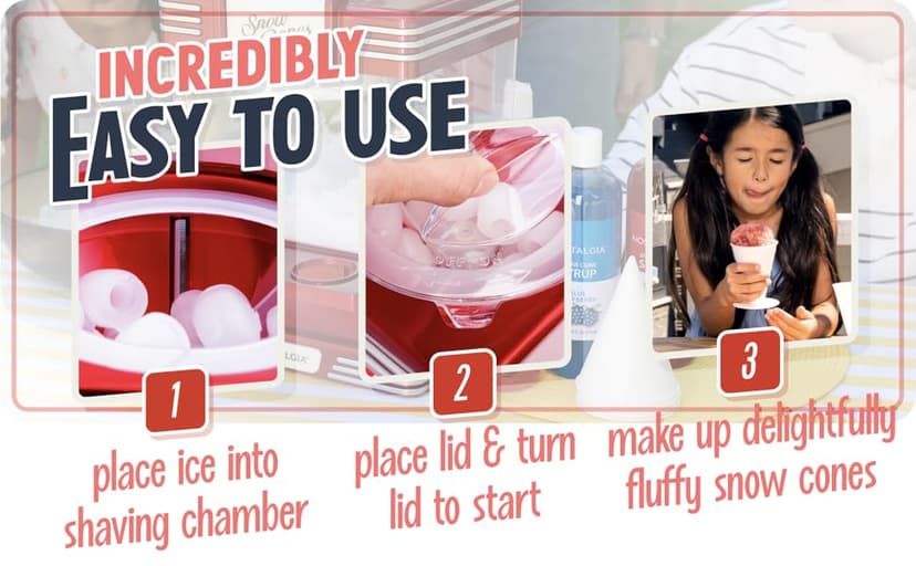 Nostalgia Snow Cone Shaved Ice Machine - Retro Table-Top Slushie Machine Makes 20 Icy Treats - Includes 2 Reusable Plastic Cups & Ice Scoop - Retro Red