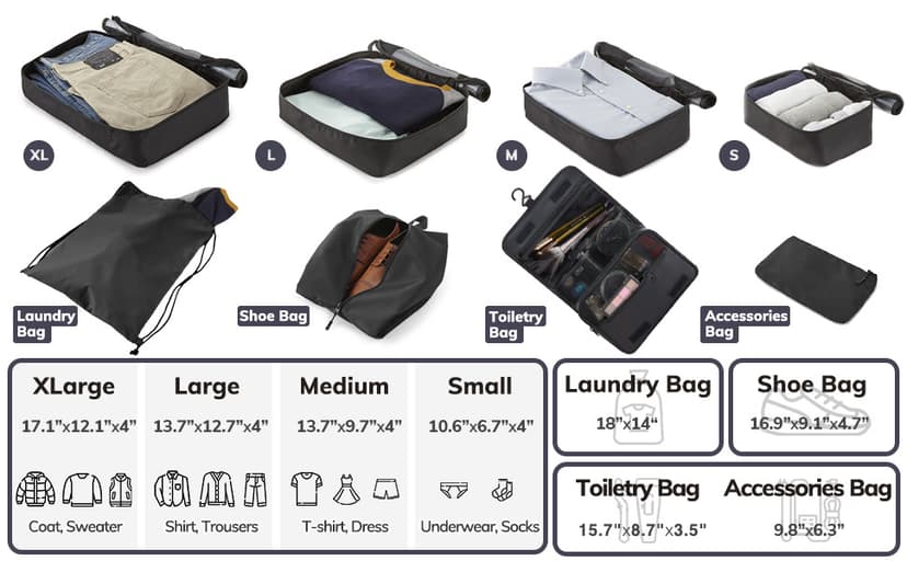 Veken 10 Set/8 Set Packing Cubes for Travel Essentials, Suitcase Organizer Bags in 4 Sizes, Carry-On Luggage Accessories with Large Laundry & Toiletry Bag, Must-Have for Airplane, Road Trip & Camping