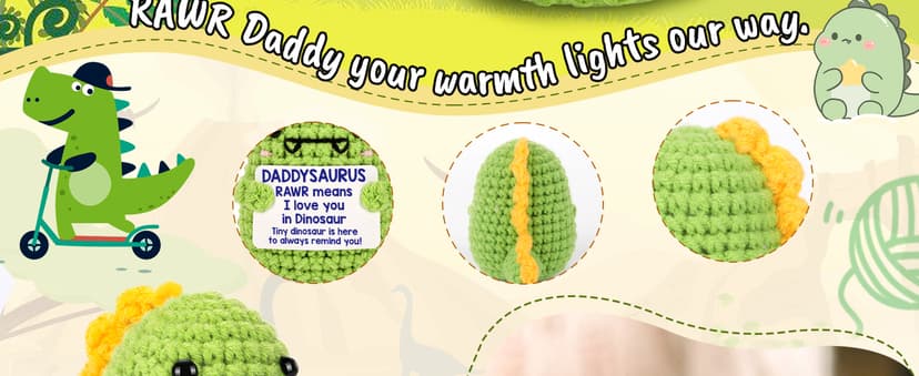 OCCdesign Mini Christmas Birthday Gifts for Dad from Daughter Son RAWR I Love You Daddy Handmade Crochet Cute Small Dinosaur for Daddy Dad Bonus Step Father in Law New Father