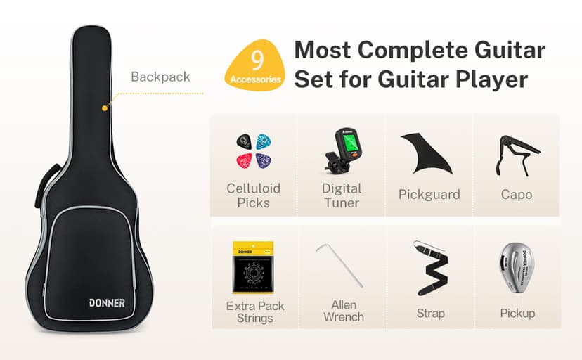 Donner Acoustic Guitar for Beginner Adult 40 Inch Cutaway Acustica Guitarra Bundle Kit with Pickup Online Lesson Bag Tuner Capo Strap Mini Jumbo Travel Teen Right Hand Black Brown DAJ-110CD
