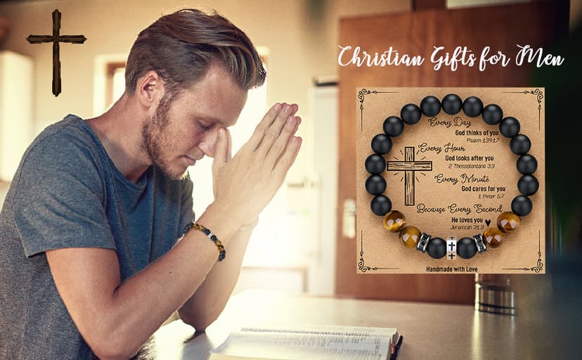 TONY & SANDY Christian Gift for Him Christmas Teens Adults Men Cross Bracelet Son Grandson Birthday Graduation Easter Religious Gifts for Men B0CSD447WM