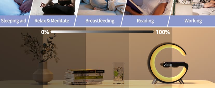 Smart LED Table Bedside Lamp with Bluetooth Speaker & App Control, 15W Fast Wireless Charging Station Dock, Sunrise Alarm Clock, Cool Night Light, for Bedroom, Home Decor, Birthday, Christmas Gifts