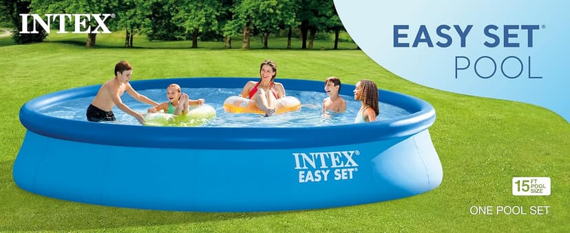 Intex 28157EH Easy Set Inflatable Swimming Pool Set: 15ft x 33in – Includes 530 GPH Cartridge Filter Pump – Puncture-Resistant Material – 2587 Gallon Capacity – 26in Water Depth