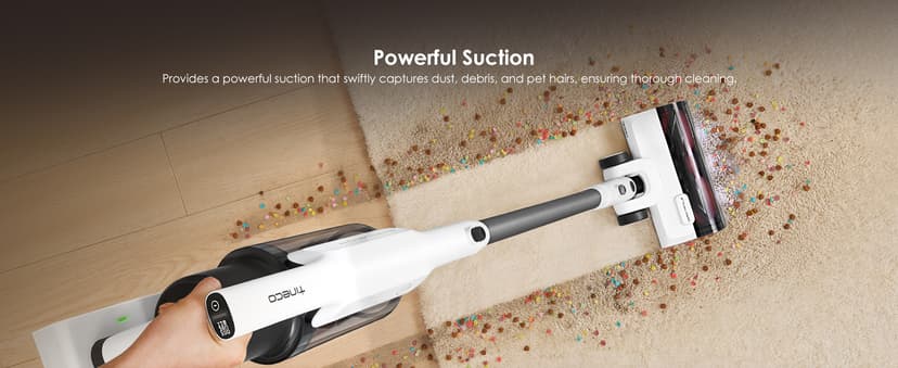 Tineco A20 Cordless Stick Vacuum Cleaner, Powerful Suction, 3 Modes for Multi-Level Messes, 1L Larger Dustbin, Ergonomic Dual-Handle Design, Wall-Mount Dock, LED Headlight