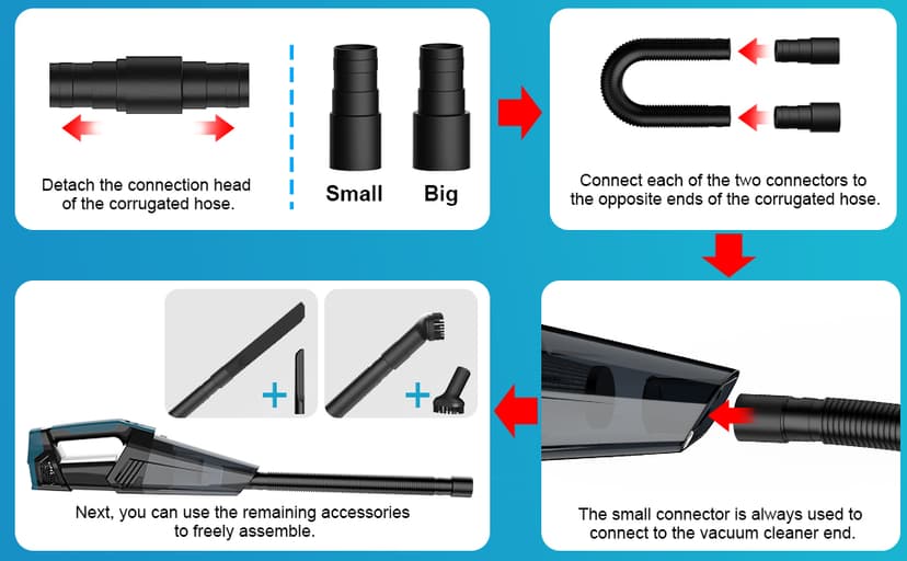 Handheld Vacuum Cordless Portable Car Vacuum with LED Light, High Power Suction, 3 in 1, Lightweight Rechargeable Hand Vacuum, Hand Held Vacuum Cleaner for Car Home Office, Pet Hair, Black