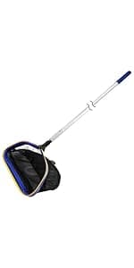 Poolvio Swimming Pool Leaf Skimmer Net, with 5 Sections Telescopic Aluminum Pole & Nylon Medium Fine Mesh Pool Net, Pool Cleaning Tool for Removing Leaves & Debris