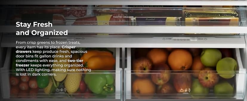 Kenmore 4675525 30' French Door Refrigerator with Freezer - Accela Chill, Ice Maker, Adjustable Glass Shelves, ENERGY STAR Certified, 17.5 cu. ft. Capacity - Fingerprint Resistant Stainless Steel