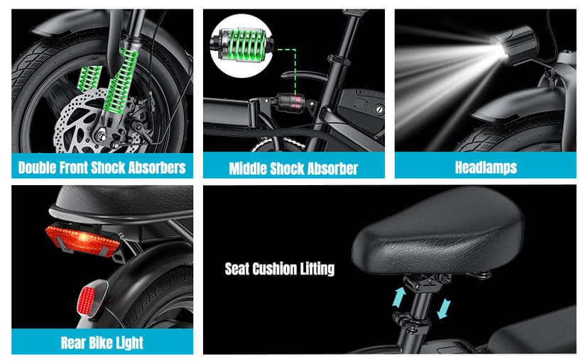 Electric Bike for Adults and Teens, 560W Motor 24MPH Compact Commuter Ebike, 32 Miles Range, 48V 10Ah Battery, 3 Shock Absorbers, 14" Mini Foldable Electric Bicycles with Basket, UL 2849 Certified