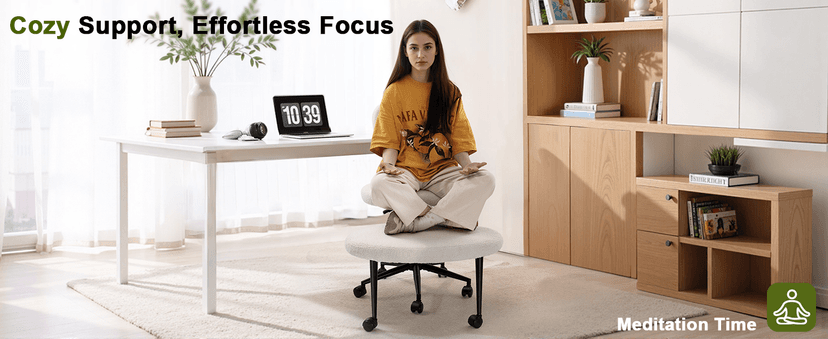 Waleaf Ergonomic Cross Legged Office Chair with Wheels, ADHD Chair for Adults, Meditation Chair, Yoga Office Chair, Kneeling Chairs with Comfortable Back Support, Height Adjustable, Teddy Fabric
