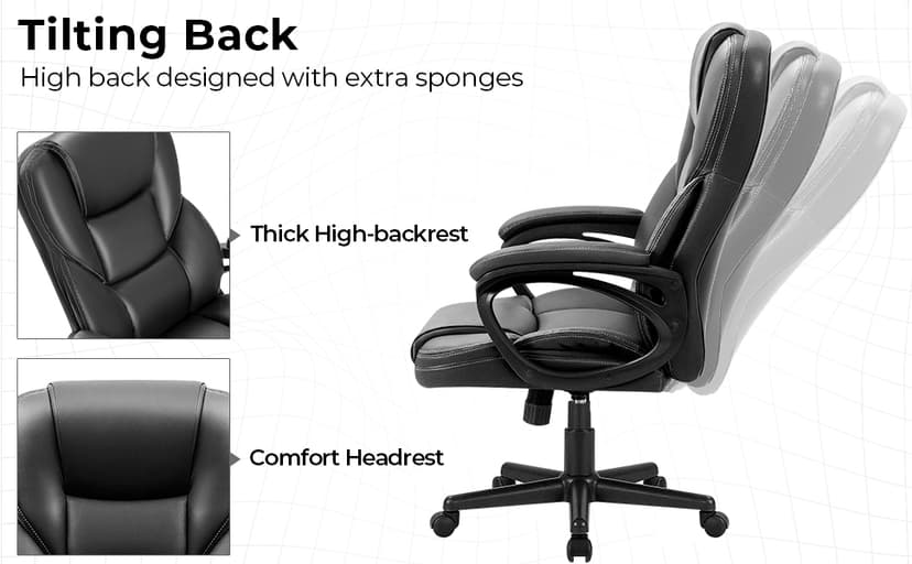 Furmax Office Executive Chair High Back Adjustable Managerial Home Desk Chair, Swivel Computer PU Leather Chair with Lumbar Support (Black)