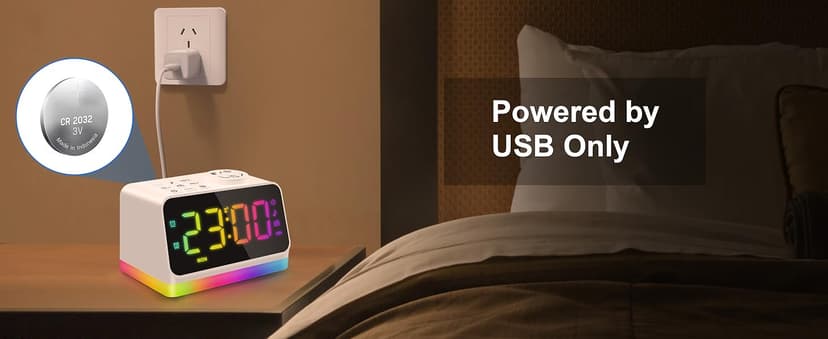 JALL Digital Alarm Clock with FM Radio for Bedroom, 8 Colors Night Light with 2 Charging Port, Sleep Sound Machines with Timer, Dual Alarm, Loud Alarm and Easy to Use for Seniors and Kids as Gift