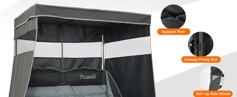 Double Camping Chair with Canopy Heavy Duty 2 Person Folding Loveseat Beach Chair with Shade High Back Oversized Outdoor Camping Couch with Cup Holders & Wine Racks for Lawn, Fishing, Sports