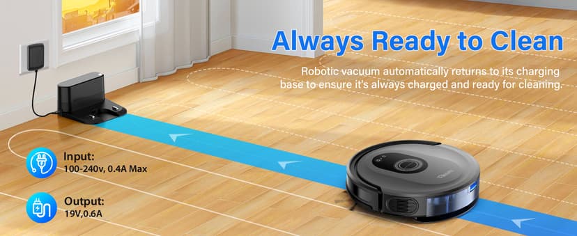 Tikom Robot Vacuum and Mop Combo, 5000Pa Robotic Vacuum Cleaner, 150 Min Max, App & Remote Control, Ideal for Hard Floor, Carpet, Pet Hair, Self-Charge(G8000 Max)