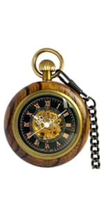 VIGOROSO Mens Classic Steampunk Pocket Watch with Chain Skeleton Hand Wind Mechanical Pocket Watches for Men & Women
