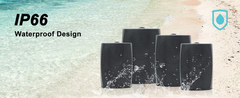 Herdio 6.5 Inch 800W Outdoor Bluetooth Speakers Wired Waterproof with Multifunctional Amplifier, Wall Mount Speaker for Patio Home Poolside Deck Backyard(2 Pairs,Black)