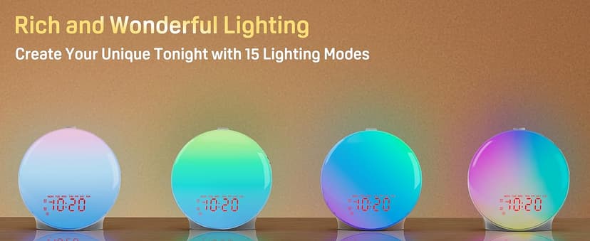 Wake Up Light Sunrise Alarm Clock for Bedroom, 17 Nightlights, Sound Machine with 5W Bluetooth Speaker, 25 Soothing Sounds, SleepTimer, Dual Alarms, FM Radio, Ideal Gift for Baby, Kids, Adults, Senior