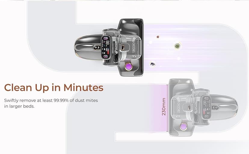 JIGOO T600 Bed Vacuum Cleaner with UV-C Light, 15Kpa Suction 700W Powerful Double Cup Handheld Vacuums, Mattress Vacuum Cleaner with Smart Dust Sensor, Ultrasonic & Heating Tech, HEPA Filter - Corded