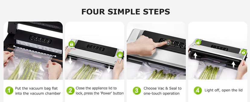 Bonsenkitchen Vacuum Sealer Machine with 40 Bags | Compact Food Sealer for Kitchen Storage & Meal Prep | Multiple Modes | External Vacuum System, Silver