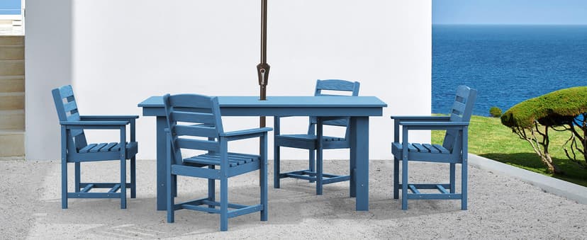 SERWALL Patio Dining Chair Set of 2,All Weather HDPE Outdoor Dining Chair, Blue