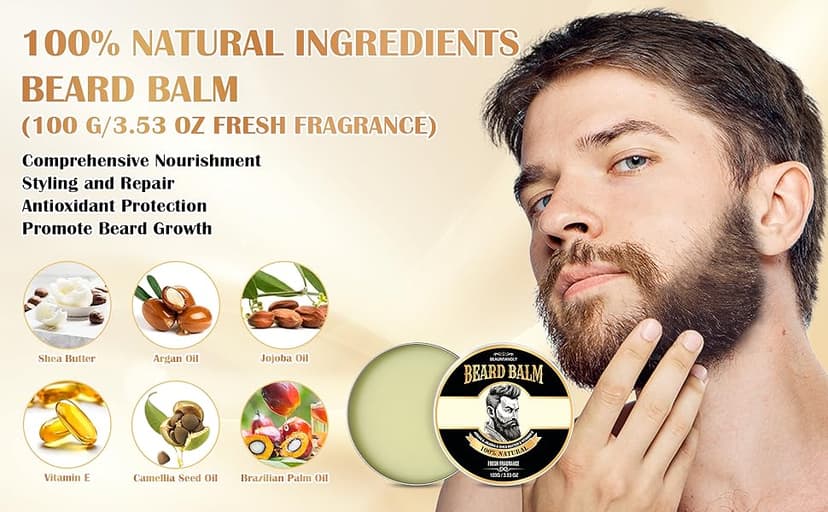 Beard Growth Kit, Grooming Set w/Growth Oil, Conditioner, Balm, Shampoo Wash, 0.25MM Roller, Brush, Comb, Scissor, Bag, Christmas Birthday Valentines Day Gifts for Him Men