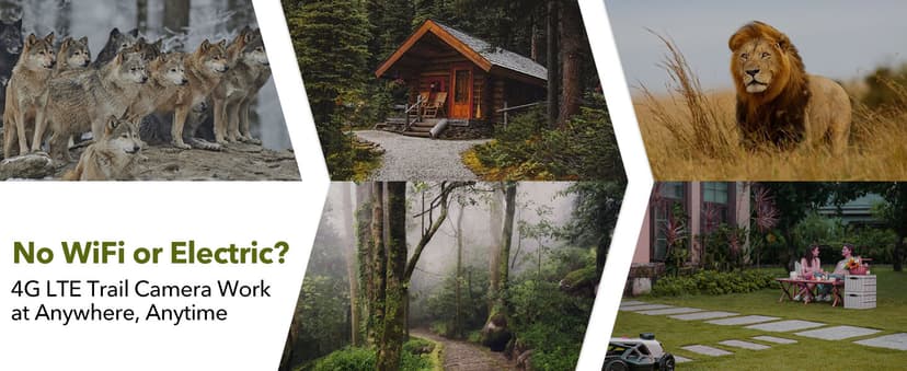 4G LTE Cellular Trail Cameras 2K 360° View Live Streaming Game Camera Built-in SIM Card with Motion Activated Color Night Vision Remote Phone Access Solar Powered Trail Camera IP65 Waterproof 2 Pack