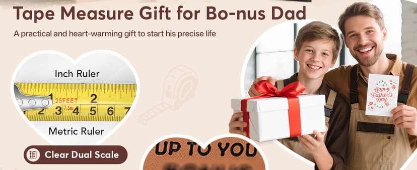 Step Dad Gifts for Birthday Christmas Bonus Dad Gifts from Daughter Son, Xmas Useful Stuff Gifts for Bonus Dad Stepdad Father in Law, Genuine Leather Engraved 25 FT Tape Measure Tools Step Dad Gifts