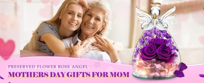 Beferr Birthday Gifts for Women Mom Fresh Flowers for Delivery Prime Forever Preserved Rose in Glass Angel Figurine for Grandma Sister Daughter Wife